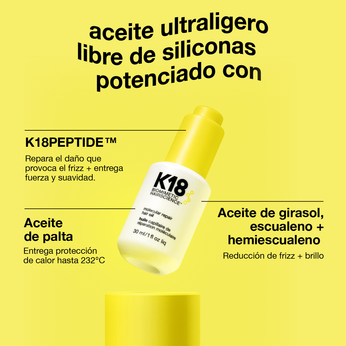 K18 Aceite de Reparación Molecular 10ml – Brillo, Reparación y Control del Frizz
