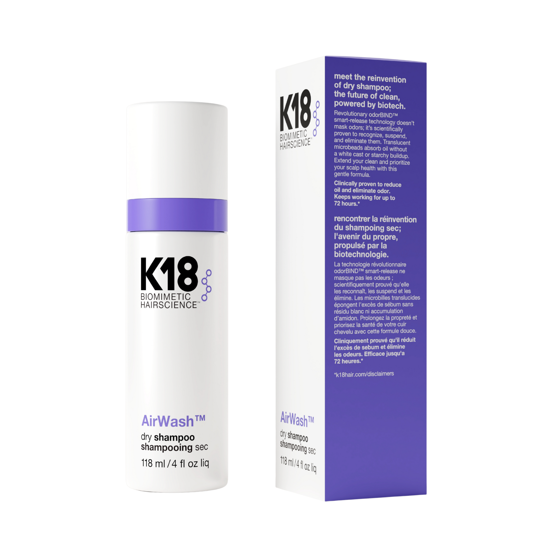 K18 AirWash™ Dry Shampoo 118ml – Limpieza en Seco con Tecnología Peptídica