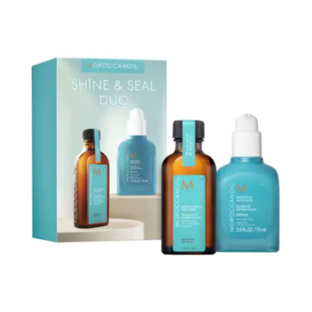 Moroccanoil Kit Shine & Seal Dúo – Tratamiento Capilar + Infusión Reparadora (75 ml c/u)