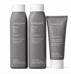 Imagen ilustrativa del contenido del pack Living Proof Perfect Hair Day: shampoo, acondicionador y tratamiento 5-in-1.