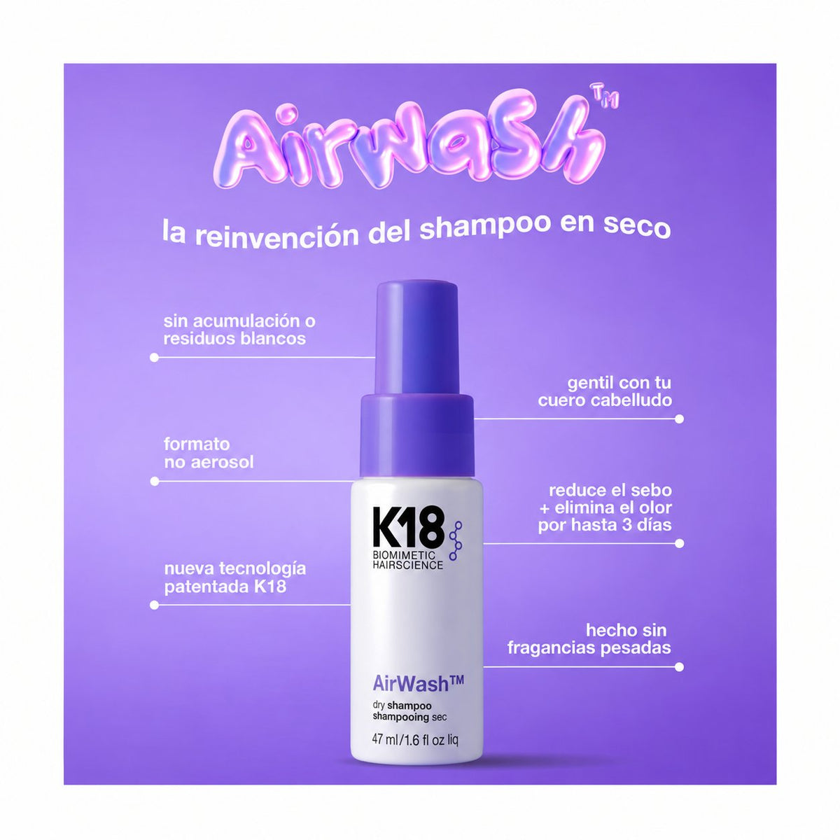 Mini AirWash™ Shampoo en Seco 47 ml – K18 — imagen oficial complementaria